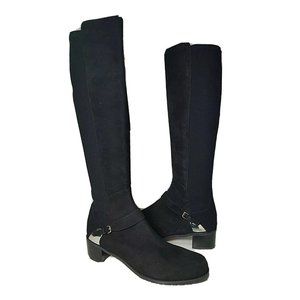 Stuart Weitzman women boots black suede over knee OTK low heel Caballero sz 11